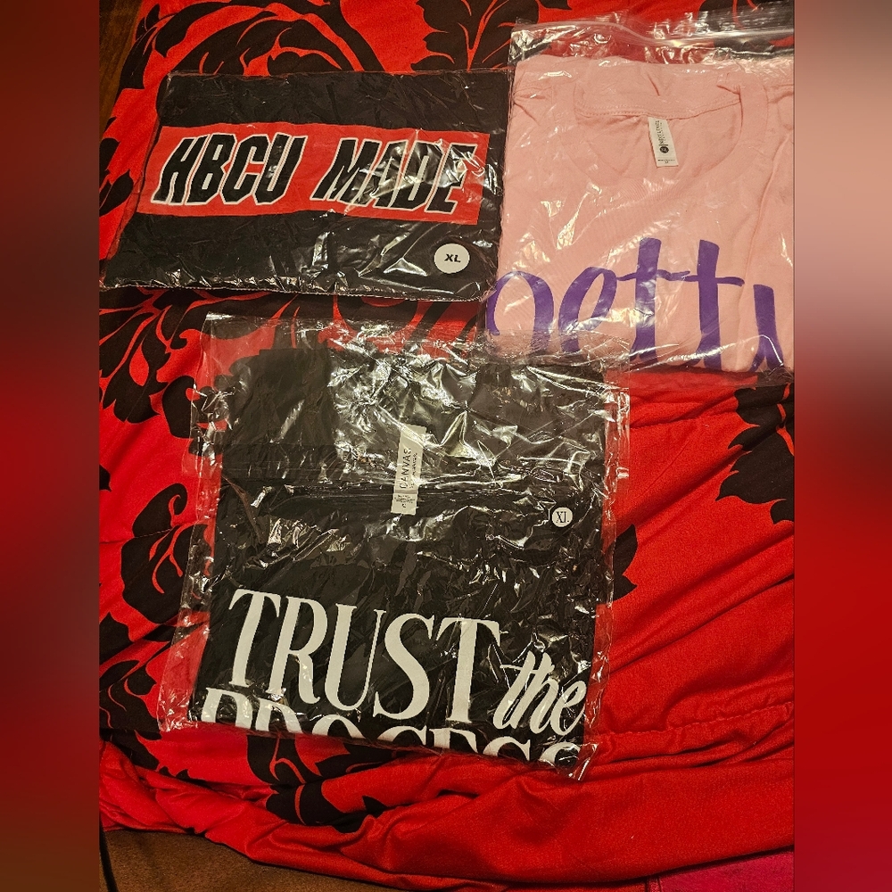 3 XL t-shirts HBCU MADE, TRUST THE PROCESS. PETTY LIKE MY MOMMA NWT